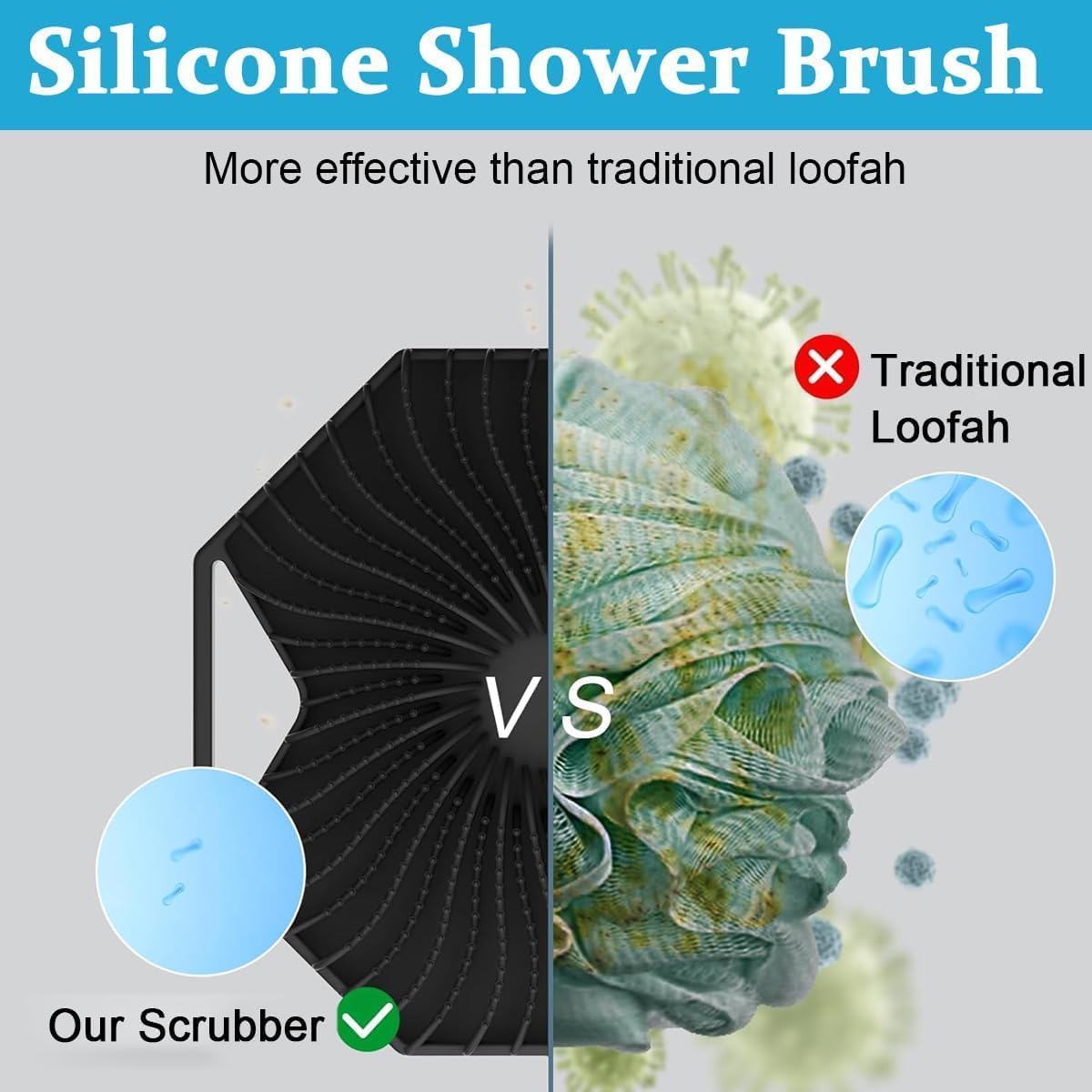HANNEA Silicone Body Scrubber for Sensitive Skin with Soft Massage Bristles | 2PCS Black