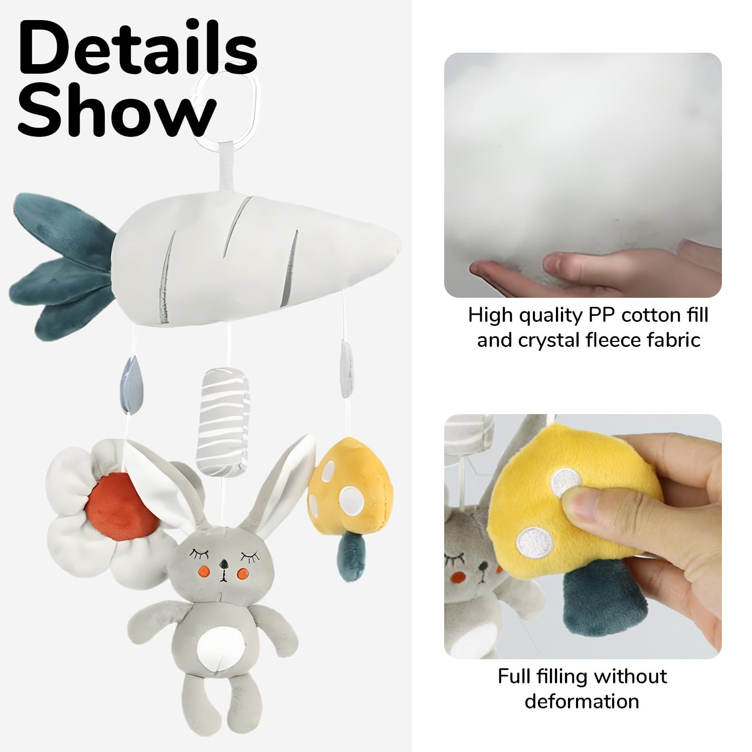 SNOWIE SOFT Rabbit Plush Baby Toy for Crib and Stroller with Squeaky Device | Low Saturation Soothing Colors for Newborns