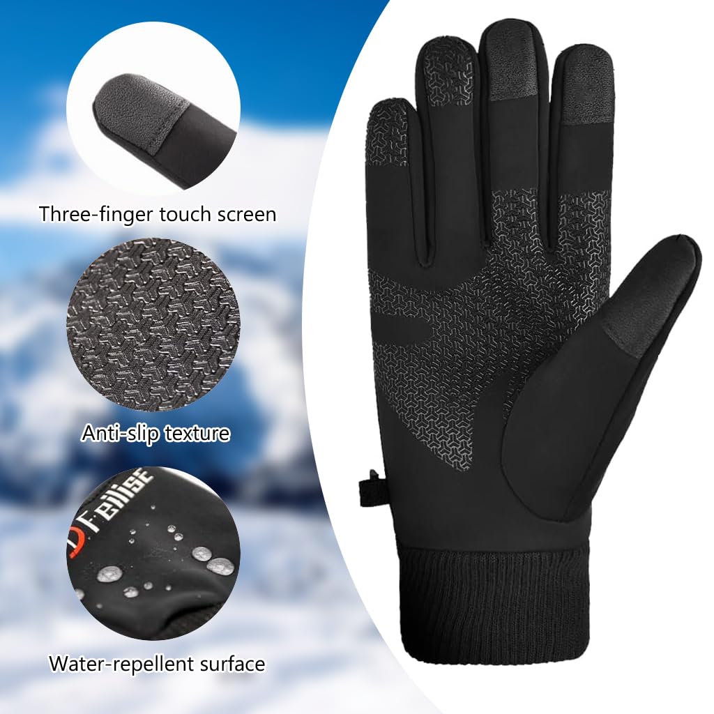 Proberos® Winter Riding Gloves Touch Screen Thermal Gloves with Zipper Pouch Silicone Anti-slip Palm Design Winter Outdoor Fashion Thermal Gloves for Cycling, Fishing, Running, L