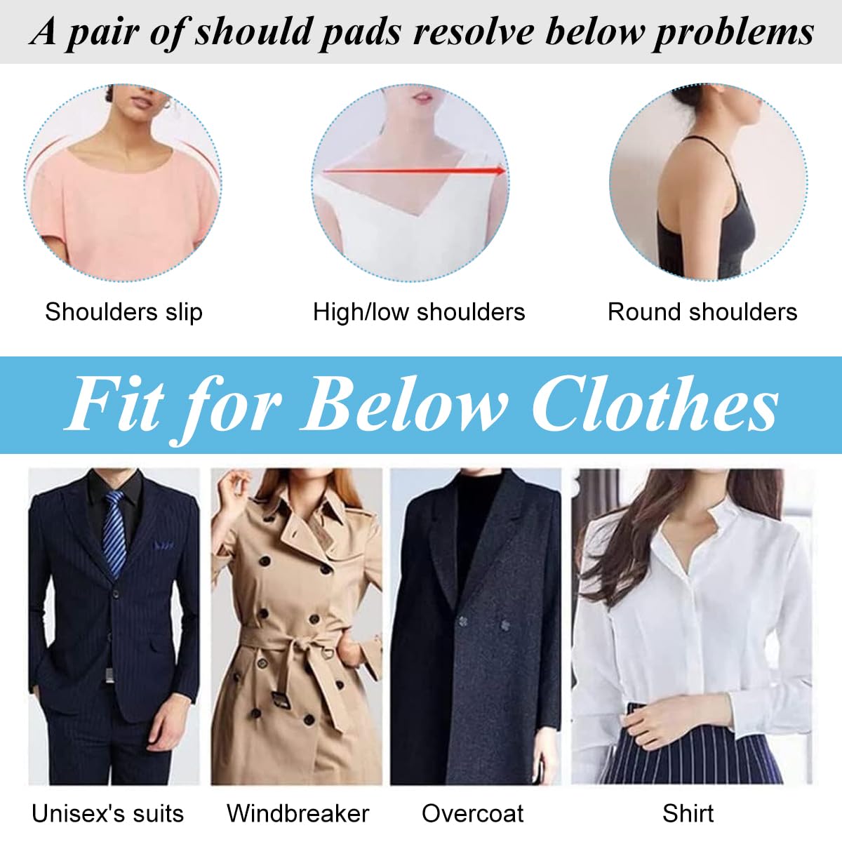 HANNEA Shoulder Pads 2 Pair Set for Blazers featuring 0.59 in Thickness Sponge | No Sew Anti Slip Design