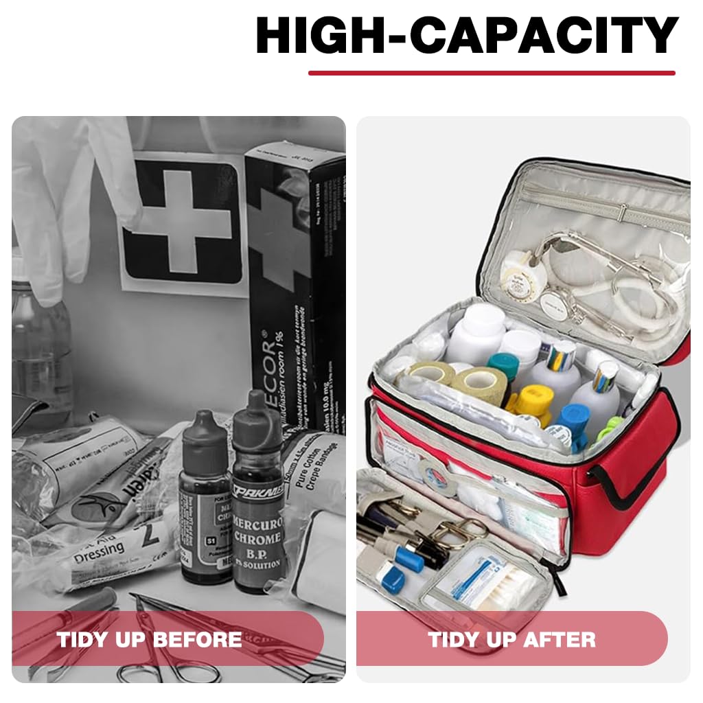 HANNEA Travel Medicine Organizer for Home Car and Office 29x18x16cm with Dual Zipper | Waterproof Oxford Cloth First Aid Bag