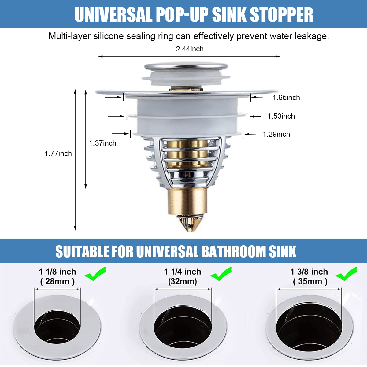 HASTHIP Waste Coupling for Wash Basin with 2 in 1 Pop Up Strainer | Stainless Steel 62mm Plug