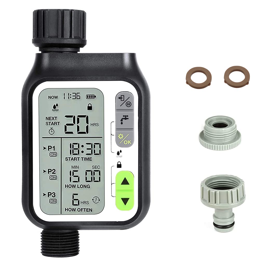 HASTHIP® Drip Irrigation Timer for Garden Farm, Irrigation Water Timer with Rainy Sensor + Multi Programs Automatic Watering System, Waterproof Digital Irrigation Timer System for Lawns