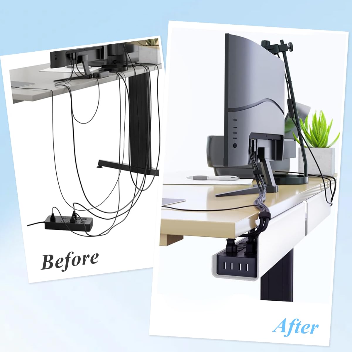 Serplex Cable Management Tray for Home and Office with 15.7 in Half Enclosed Design | White Set of 2