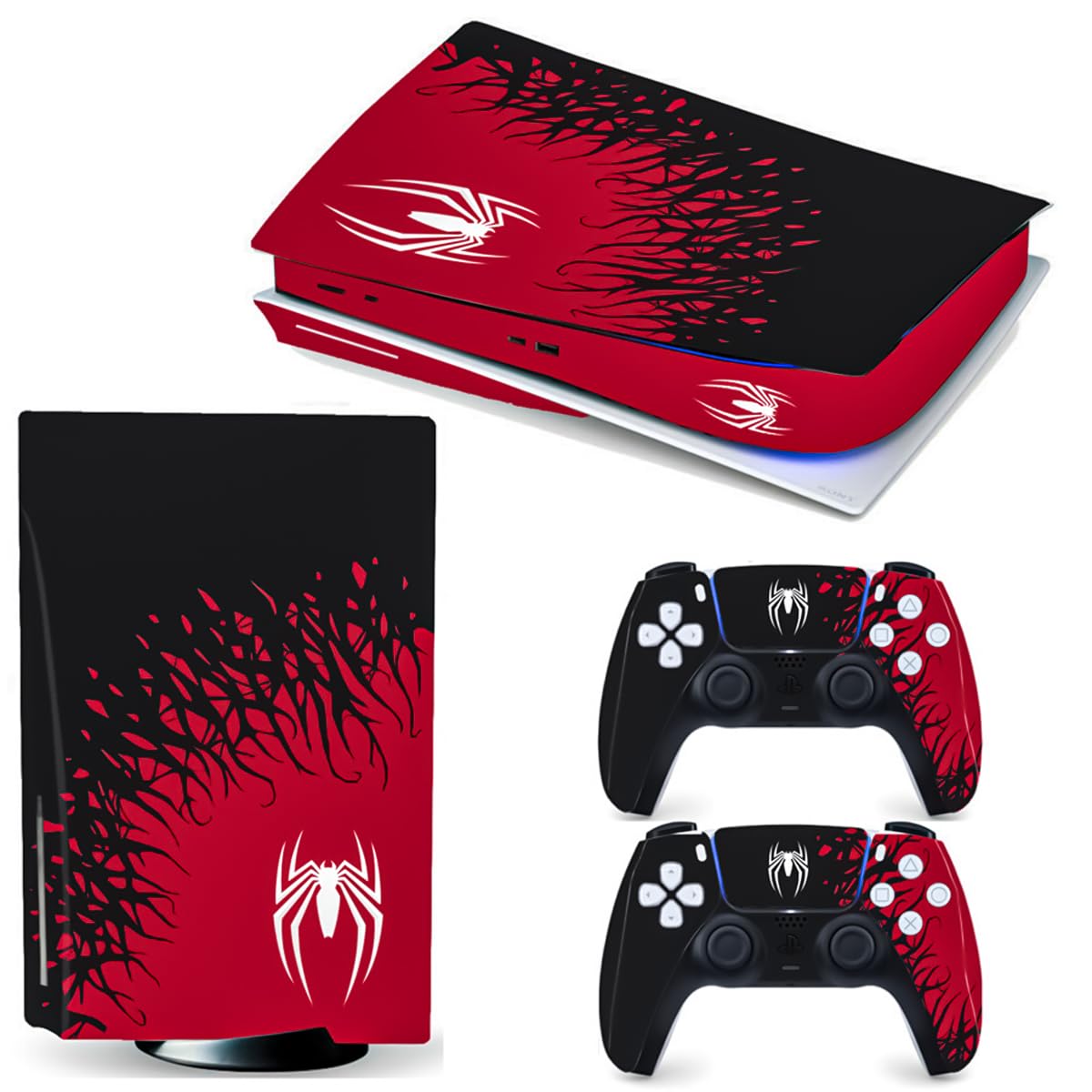 ZORBES Skin Cover Stickers for PS5 Disc Edition with Precise Fit Vinyl Matte Finish | Spider Red and Black Design