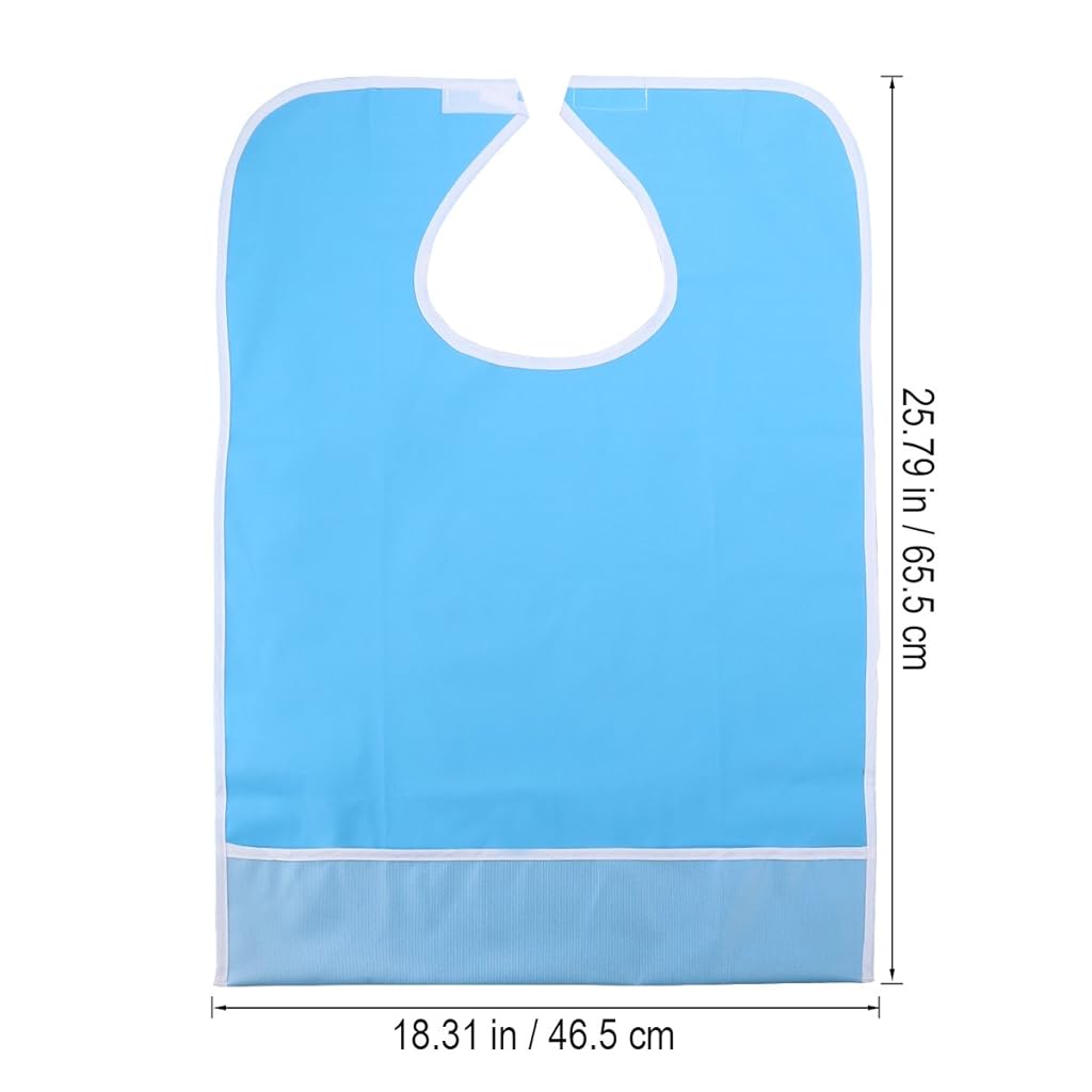 ELEPHANTBOAT® PVC Waterproof Adult Mealtime Bib Reusable Washable Fast Dry Clothing Protector Light Blue 2 PCS