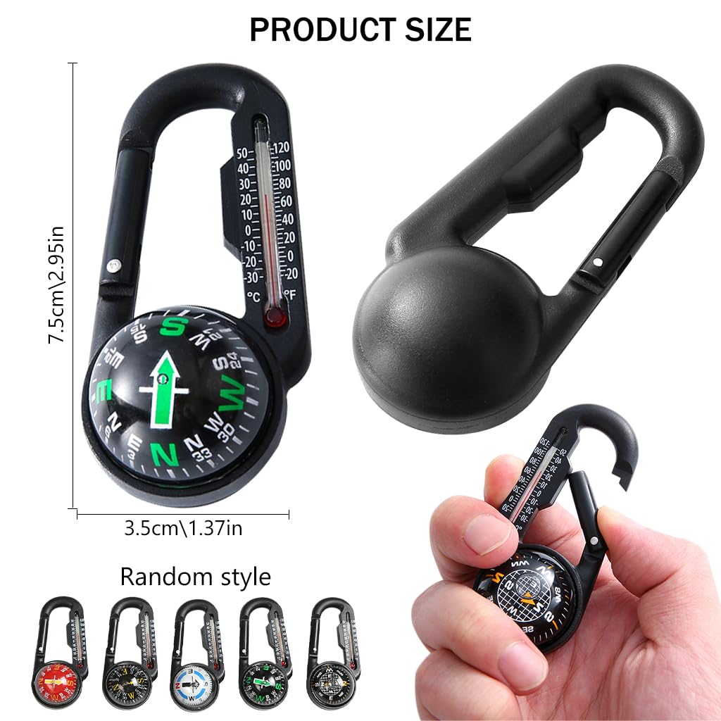 Proberos 3 in 1 Multi Tool Carabiner for Hiking and Camping with Compass and Thermometer | Impact Resistant and Quick Release Design