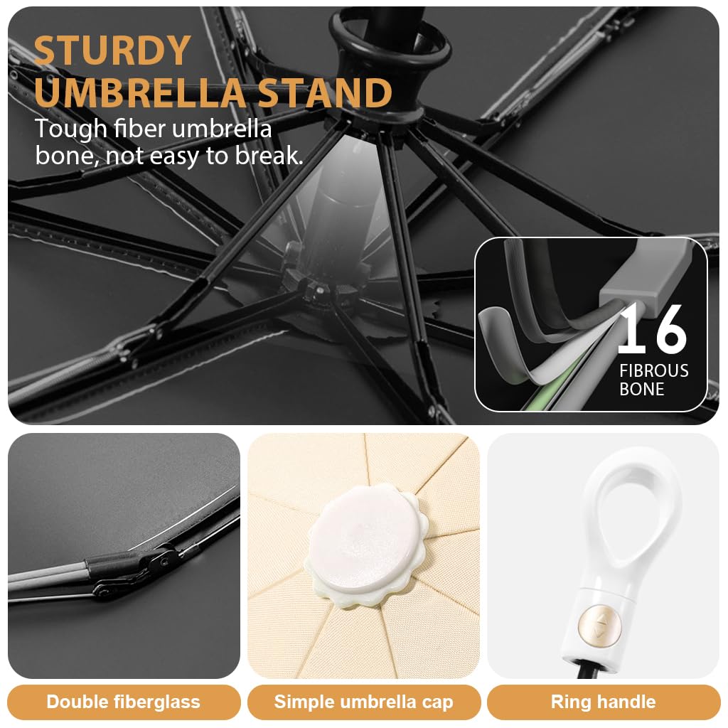 PALAY Automatic Folding Umbrella for Women with One Button Open Close | Sun and Rain Proof Compact Design