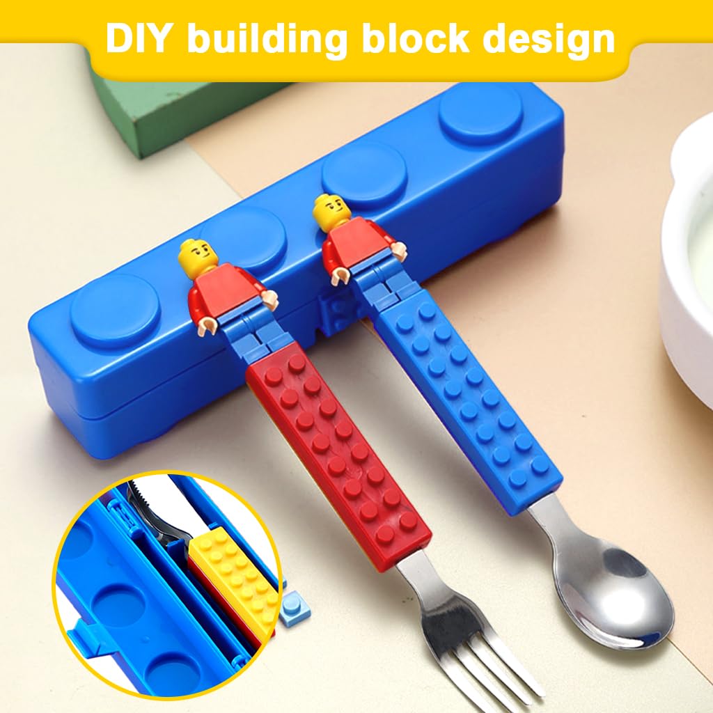 Supvox Kids Cutlery Set for Mealtime Fun with Colorful Building Block Handles and 3 Pieces