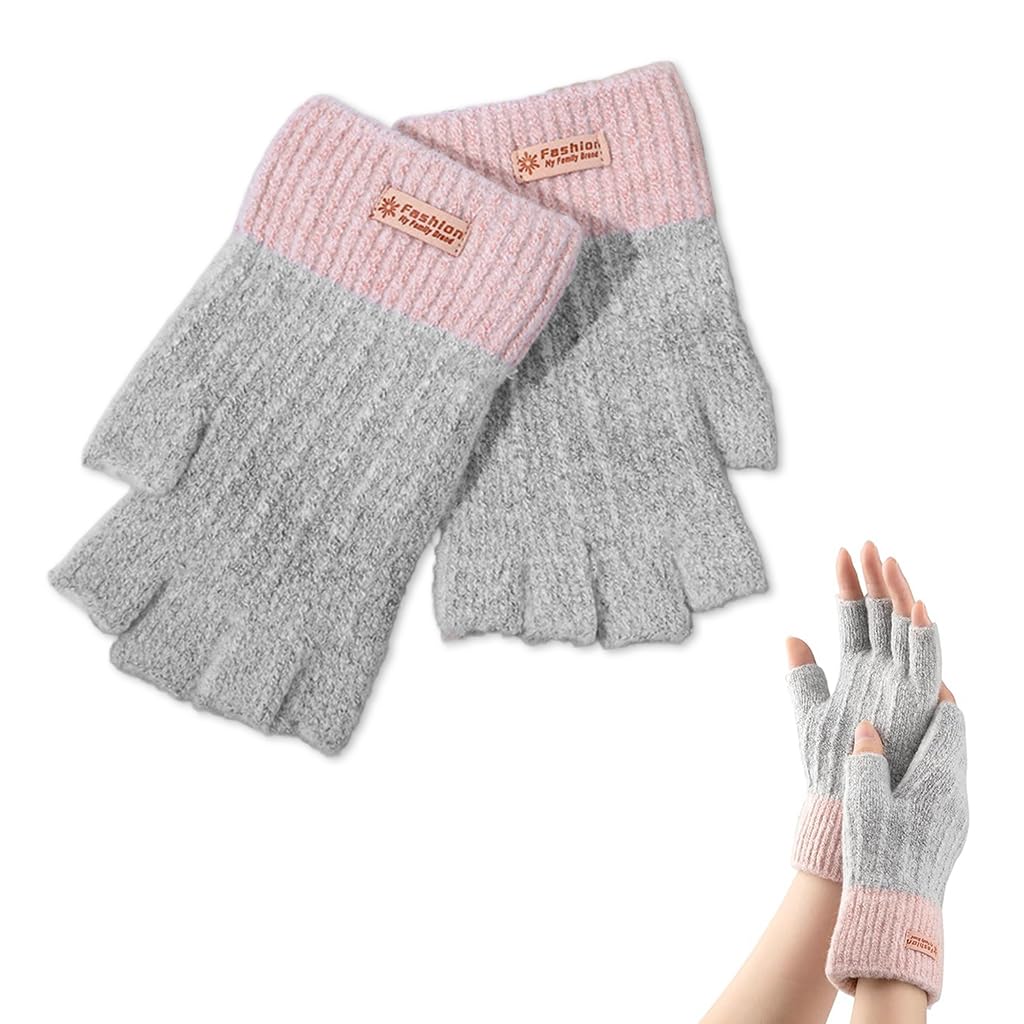 GUSTAVE® Winter Warm Gloves for Women Fingerless Warm Gloves Soft Chinlon Fingerless Gloves Fashion Contrast Color Winter Gloves Chirstmas Gift for Women