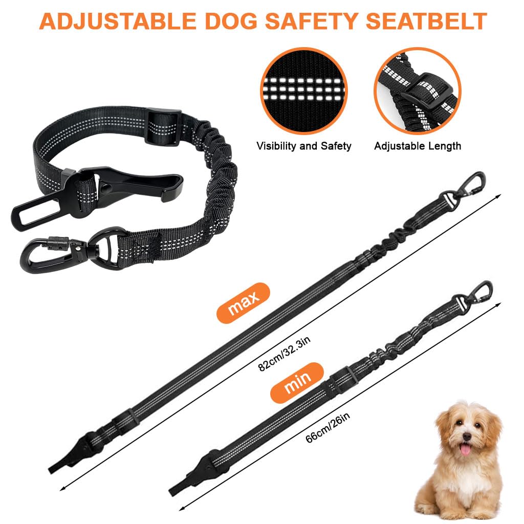 STHIRA Dog Safety Harness for Car with 360° Swivel Carabiner and 54–90 cm Bungee Strap | Reflective Nylon Strap