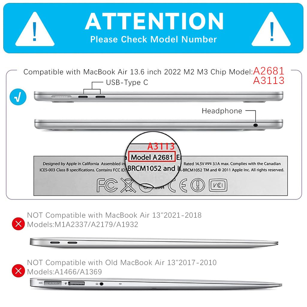 Verilux® Transparent Laptop Case for M3 MacBook Air 13.6 inch Case 2022 2023 2024 A3113 A2681 M2 Chip, with Screen Protector, TPU Keyboard Protector, Lens Privacy Stickers