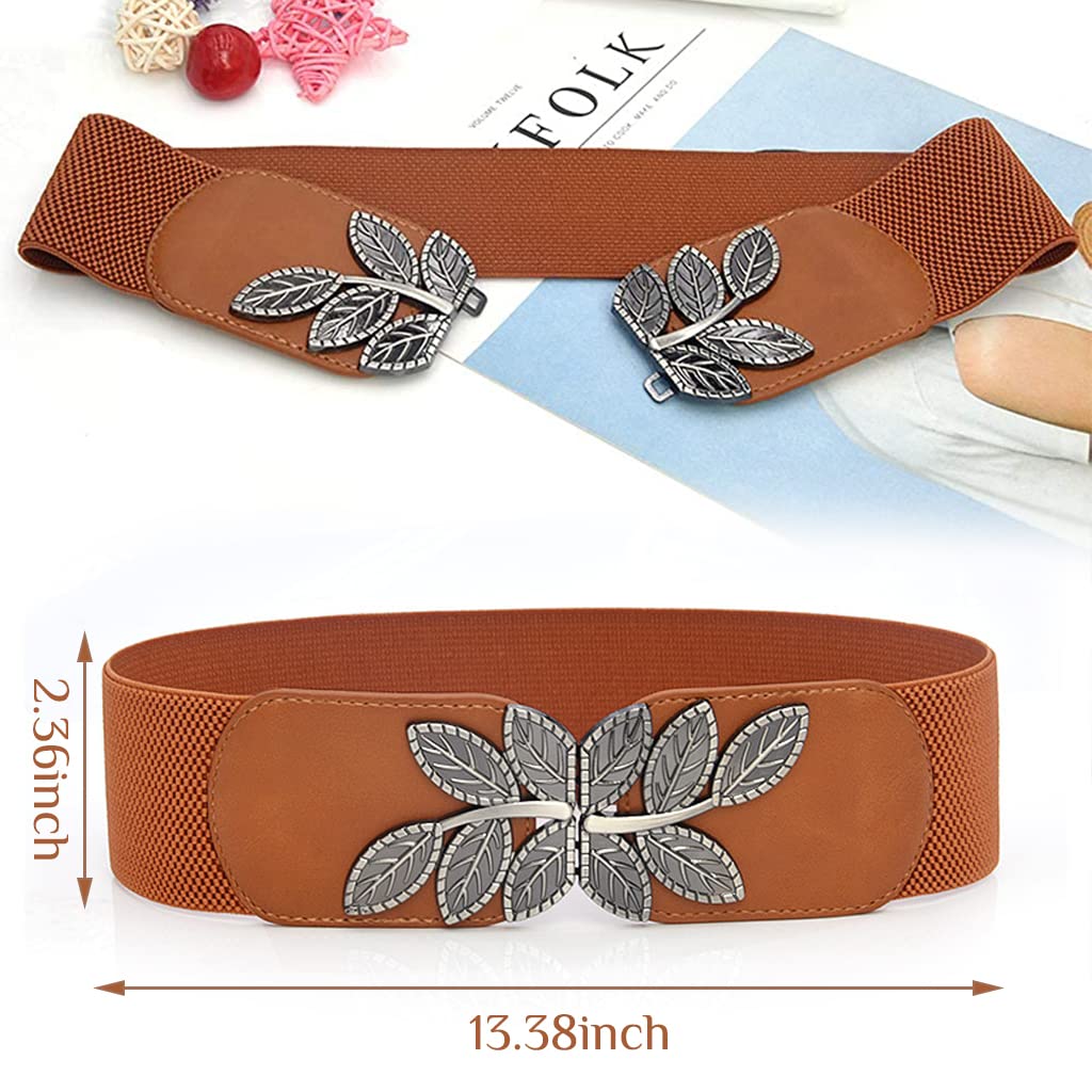 PALAY Elastic Waist Belt for Women with Interlocking Buckle | Brown Belt for Dress and Jumpsuit