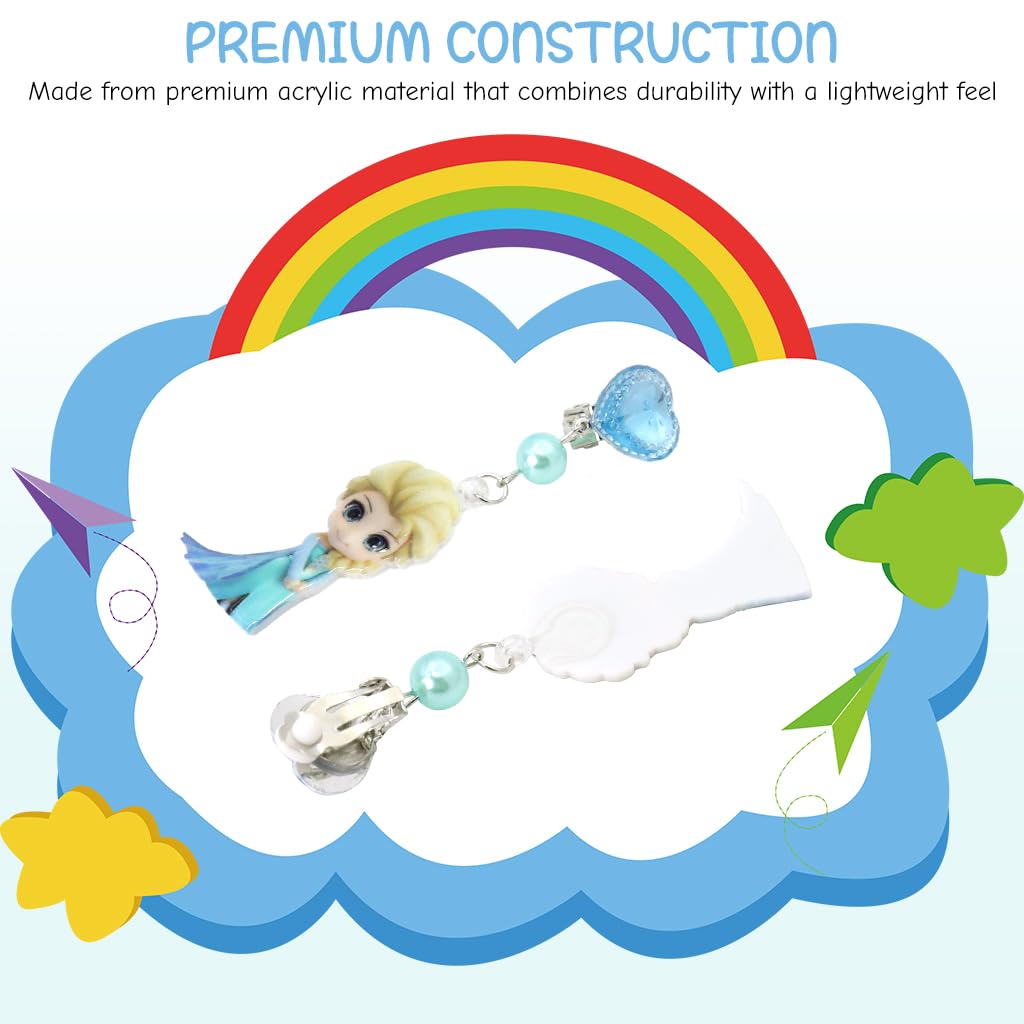 SANNIDHI Girls Clip-on Earrings Set for Dress Up with Soft Pad Grip | 6 Pairs Princess Elsa Jewelry Gift