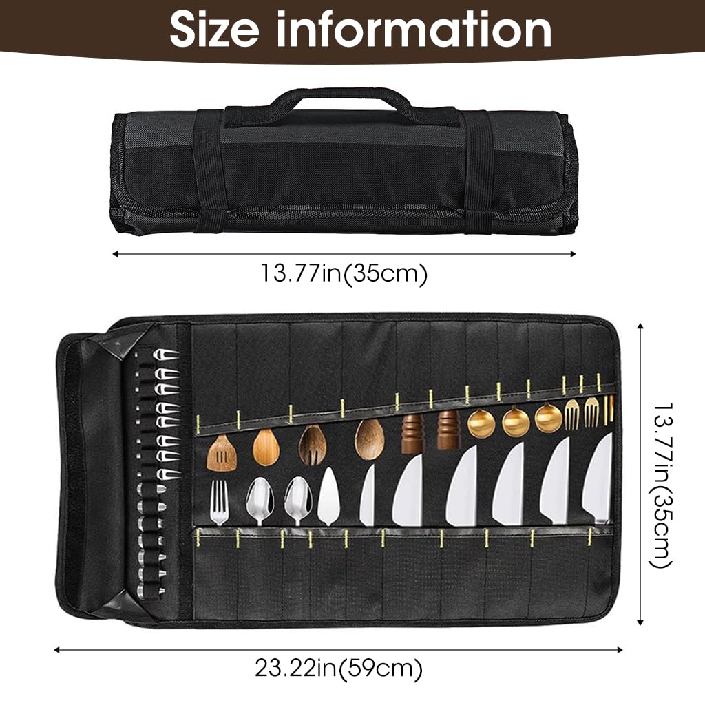 ZIBUYU® Kitchen Cutlery Organizer Bag with 22 Slots Professional Chef Knife Roll Bag Anti Scratch Oxford Cloth Portable Traveling Cutlery Bag Professional Chef Accessories - Black