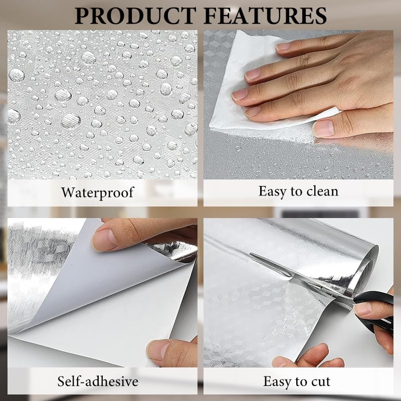 Supvox Oil Proof Countertop Sticker for Kitchen with Heat Resistant Tin Foil 40x300cm | Easy Peel & Stick Backsplash