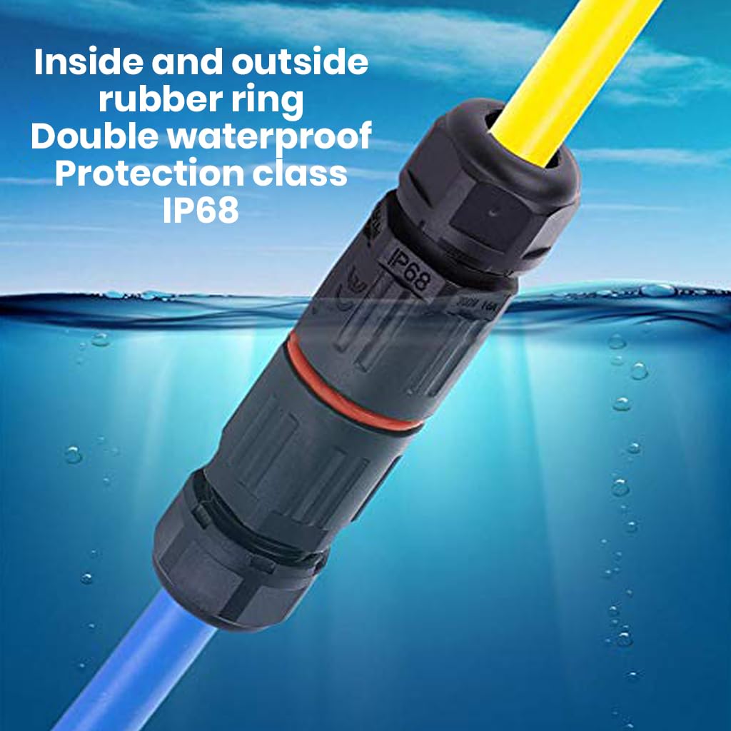 Serplex Electrical 3 Pin Plug Connector for Outdoor and Indoor Wiring featuring IP68 Waterproof Design | 2Pcs Flame Retardant Nylon and Brass Construction