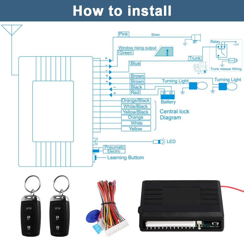 STHIRA Keyless Entry System for 12V Cars with Dual Remote Keys and Complete Wiring Kit