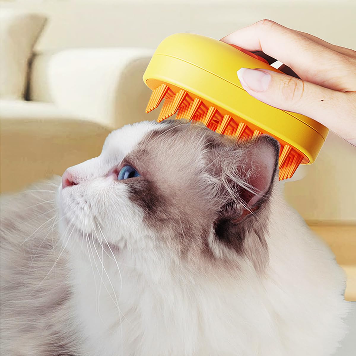 Qpets® Cat Steam Brush, Dog Steam Brush, Cartoon Steam Brush for Cat Dog, Water Brush for Dog Cat Brush, 2 In 1 Dog Hair Brush Cat Comb Pet Cleaning Brush & Massage Brush - Yellow, USB Rechargeable