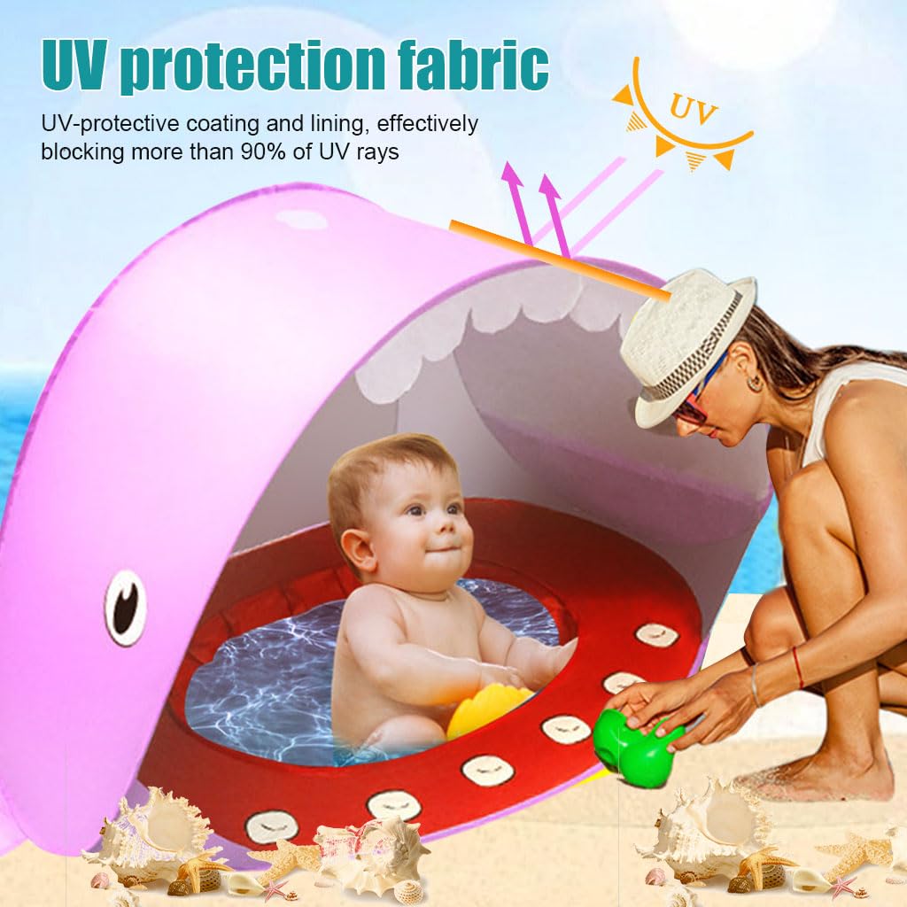 PATPAT Beach Play Tent House for Baby with UV Protection and Pop Up Design 120×80×70cm Pink Shark