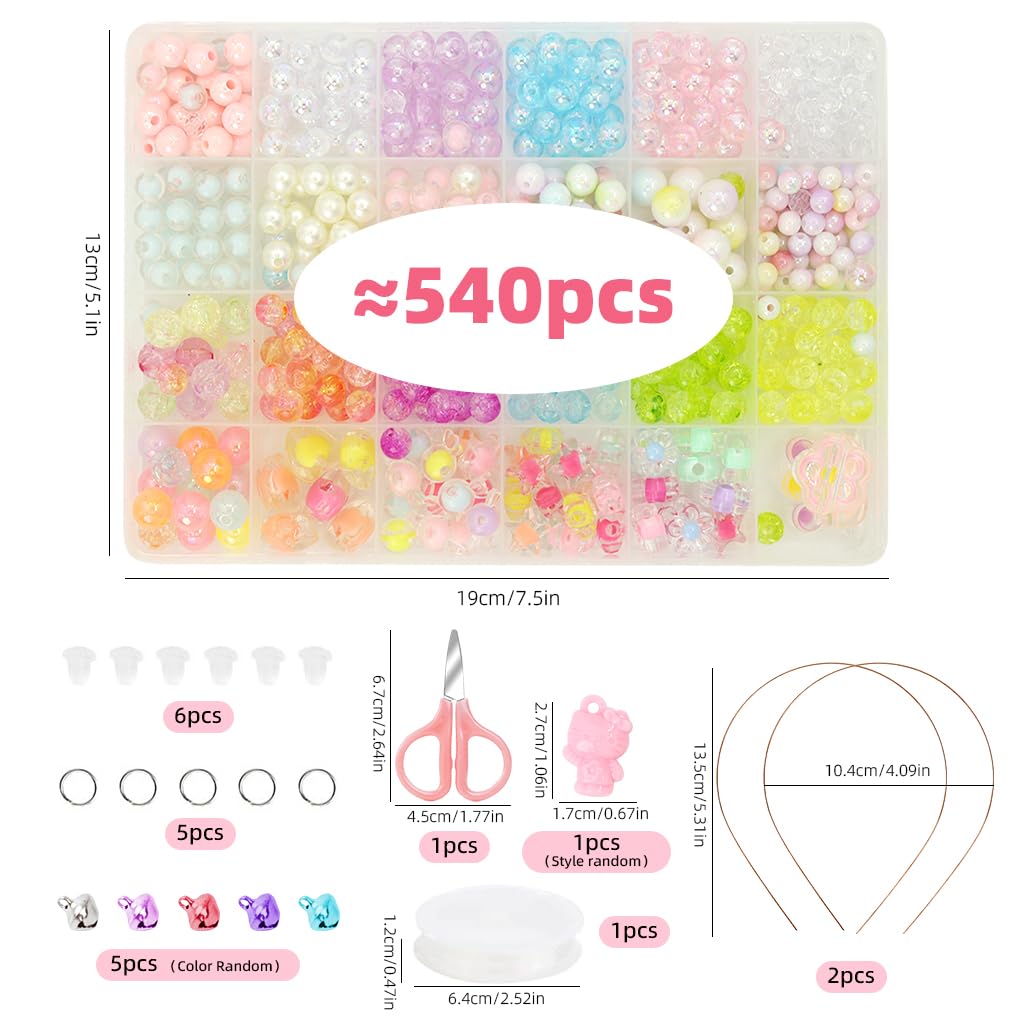 SANNIDHI Beads for Bracelet Making with 540 Acrylic Pieces and 10m Elastic Line | DIY Jewelry Set for Kids and Girls