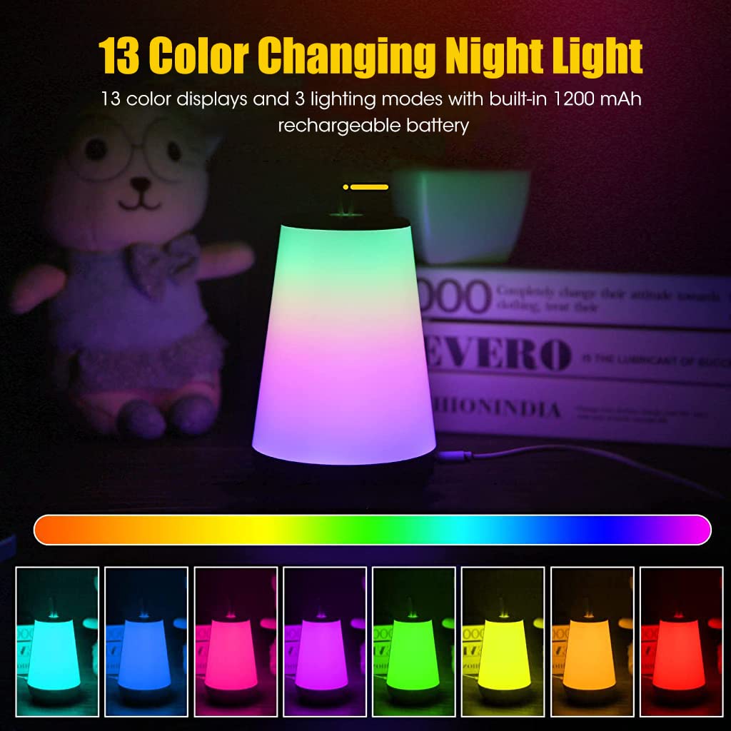 ELEPHANTBOAT RGBIC LED Night Lamp for Bedroom with 1200mAh Rechargeable Battery | Touch Control Color Modes for Kids