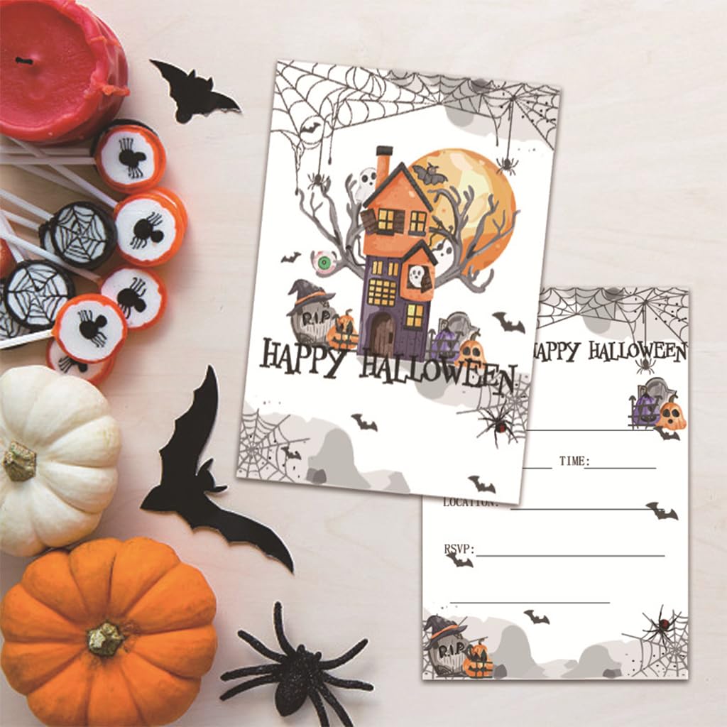 HASTHIP Halloween Party Invitation Cards for Friends and Family featuring Double Sided Design and 10 Pack Set