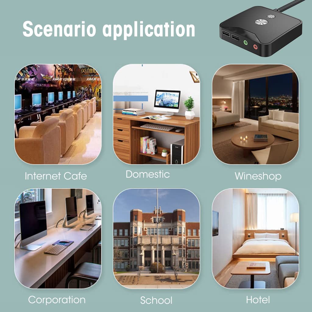 ZORBES Desktop Computer Power Switch with 2 USB Ports and 3.5mm Audio Jacks 1.6m Cable
