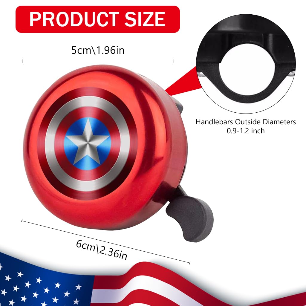 Proberos Kids Bike Bell with Clear Ring and Aluminum Alloy Cover for Boys and Girls | Fun Red Shield Design