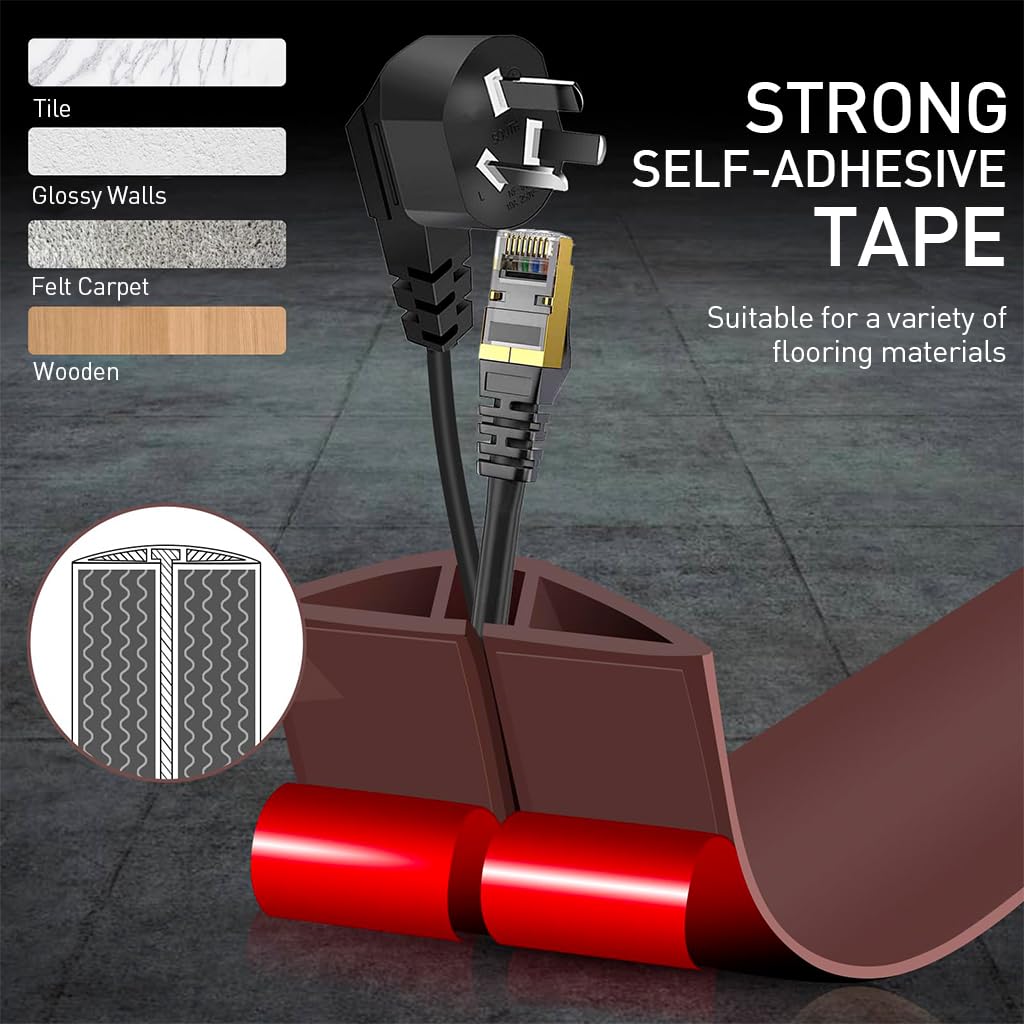 Serplex Floor Cord Cover for Home and Office Safety with 6.6ft Cuttable PVC Sleeve | Self-Adhesive Cable Protector