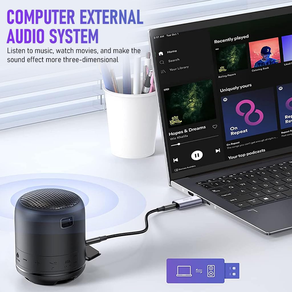 Zeitel USB Sound Card for Windows Mac and Linux featuring 24 bit DSP Audio Processor | Plug and Play Adapter