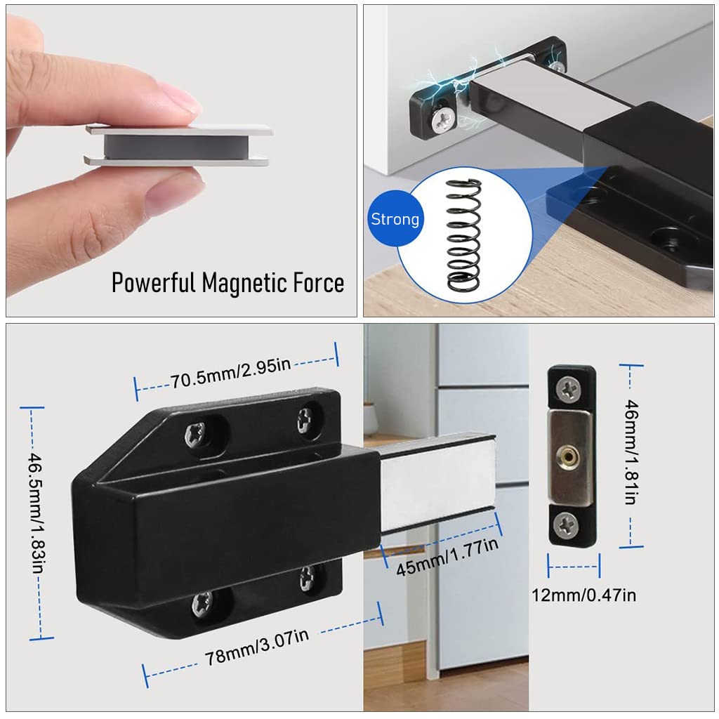HASTHIP Magnetic Push Latch for Cabinet Doors featuring Push to Open Lock 7.8×4.65×1.7 cm | Black ABS Set of 2