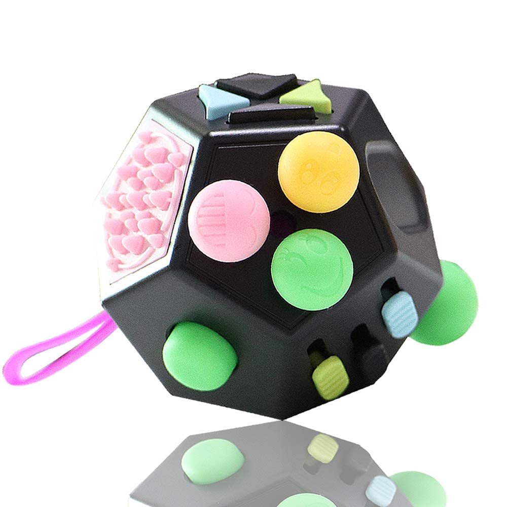 PATPAT  12 Sided Fidget Cube, Dodecagon Fidget Toys for Children and Adults Fidget Toy Stress and Anxiety Relief Depression Anti for All Ages with ADHD ADD OCD Autism (Black)