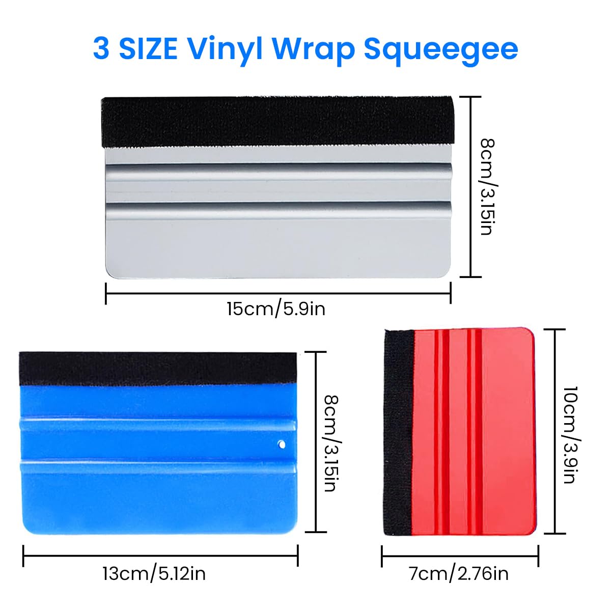 Supvox Vinyl Wrap Squeegee for Decals and Window Film featuring Dual Edge Grip | 3Pcs 4in 5in 6in ABS Felt Edge Set