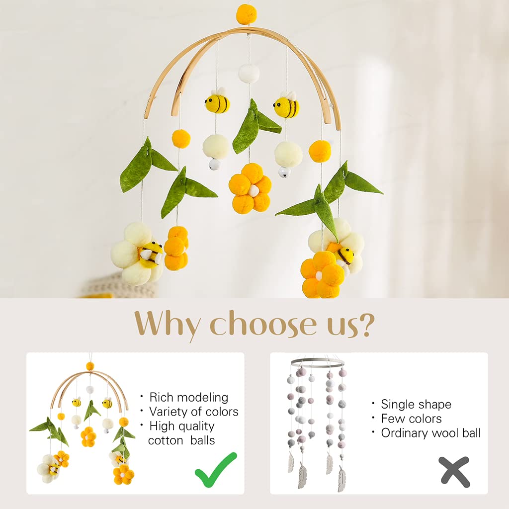 PATPAT Hanging Toys for Babies featuring Rotatable Plush Bees and Flowers | Soft BPA Free Crib Mobile