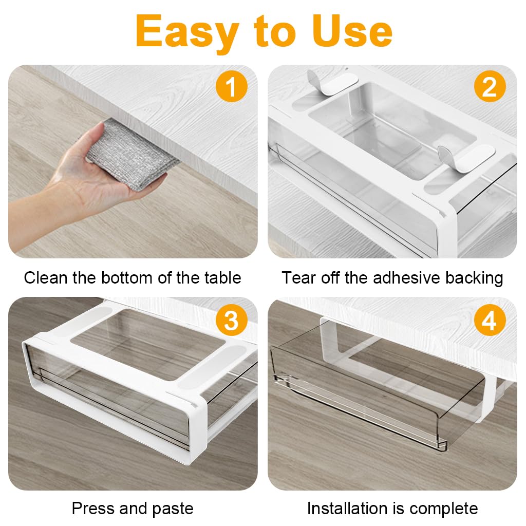 OFIFO Under Desk Drawer Organizer for Office Storage with Smooth Sliding Pull Out 7.8x12.2x3.3 in | Transparent PET Design