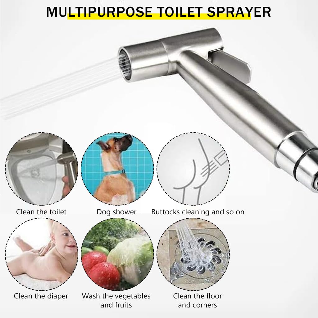 Supvox® Health Faucet Gun Set Stainless Steel Health Faucet Gun with Ultra Flexible Shower Hose Jet Spray for Bathroom Toilet Shower Faucet (Silver)