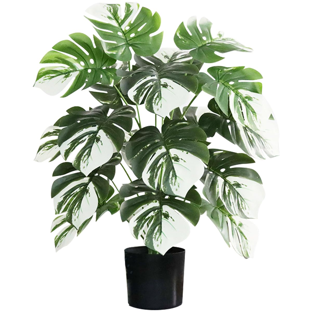 HASTHIP® 23.6-Inch Artificial Monstera Deliciosa Plant Pot - Realistic Green Plant Desk Decor with Black Pot, Lifelike Detail, No Maintenance, Perfect for Home Office Decor and Housewarming Gifts