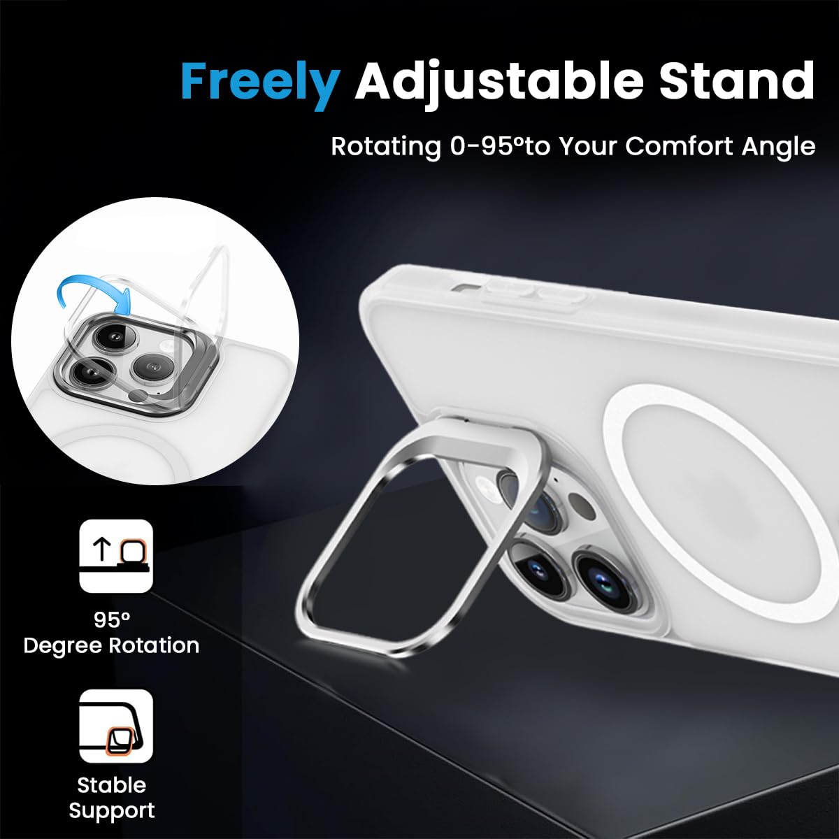 ZORBES Back Case Cover for iPhone 16 Pro with Magnetic Lock and Foldable Camera Stand | Matte PC and TPU Shockproof Design