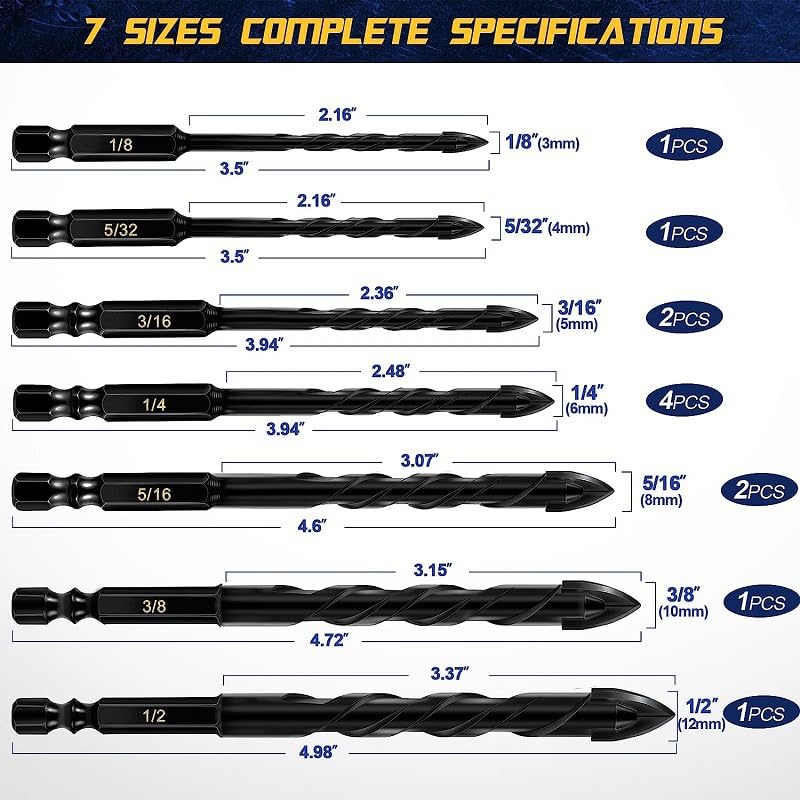 Serplex Masonry Drill Bit Set 24pcs for Glass Tile Brick and Concrete featuring Spiral Blade Design