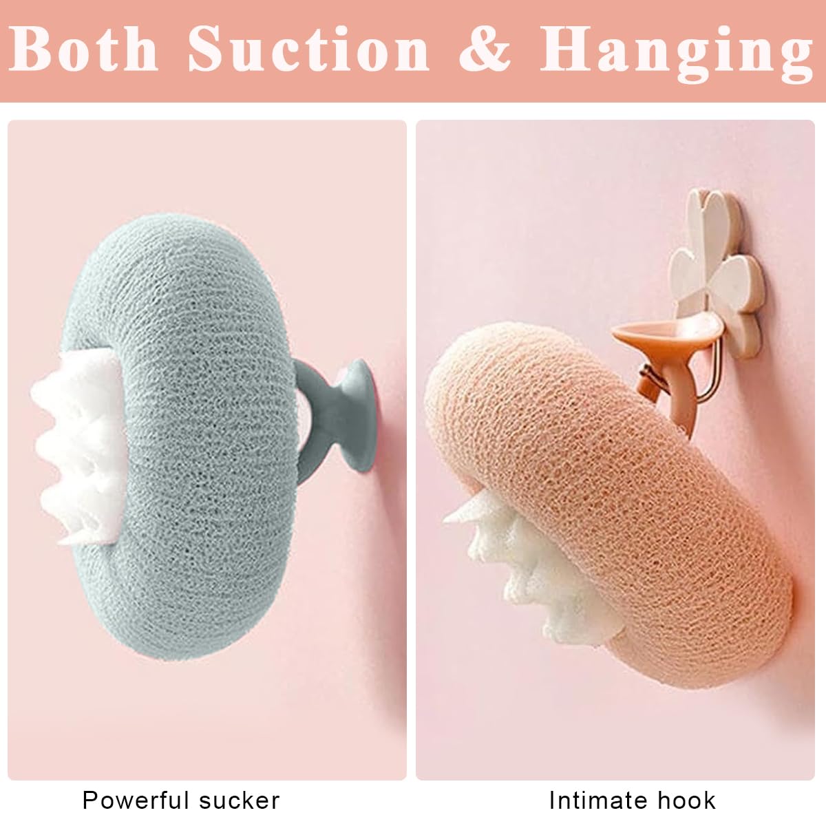 MAYCREATE Suction Cup Bath Ball for Shower with Ring Grip 11 x 9cm | 2 Pack Exfoliating Sponges