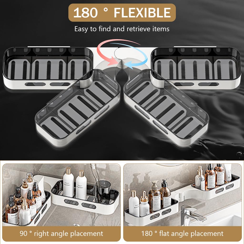 Zibuyu Self Adhesive Corner Shelf for Bathroom and Kitchen with Dual Storage Shelves | 32.5x10.5x4cm White ABS Organizer
