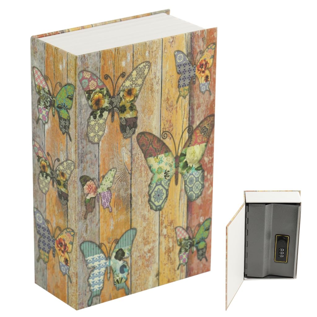 HASTHIP Vintage Butterfly Metal Storage Box for Cash and Bills with Combination Lock 9.5x6.2x2.2 in | Compact Safe for Home or Office