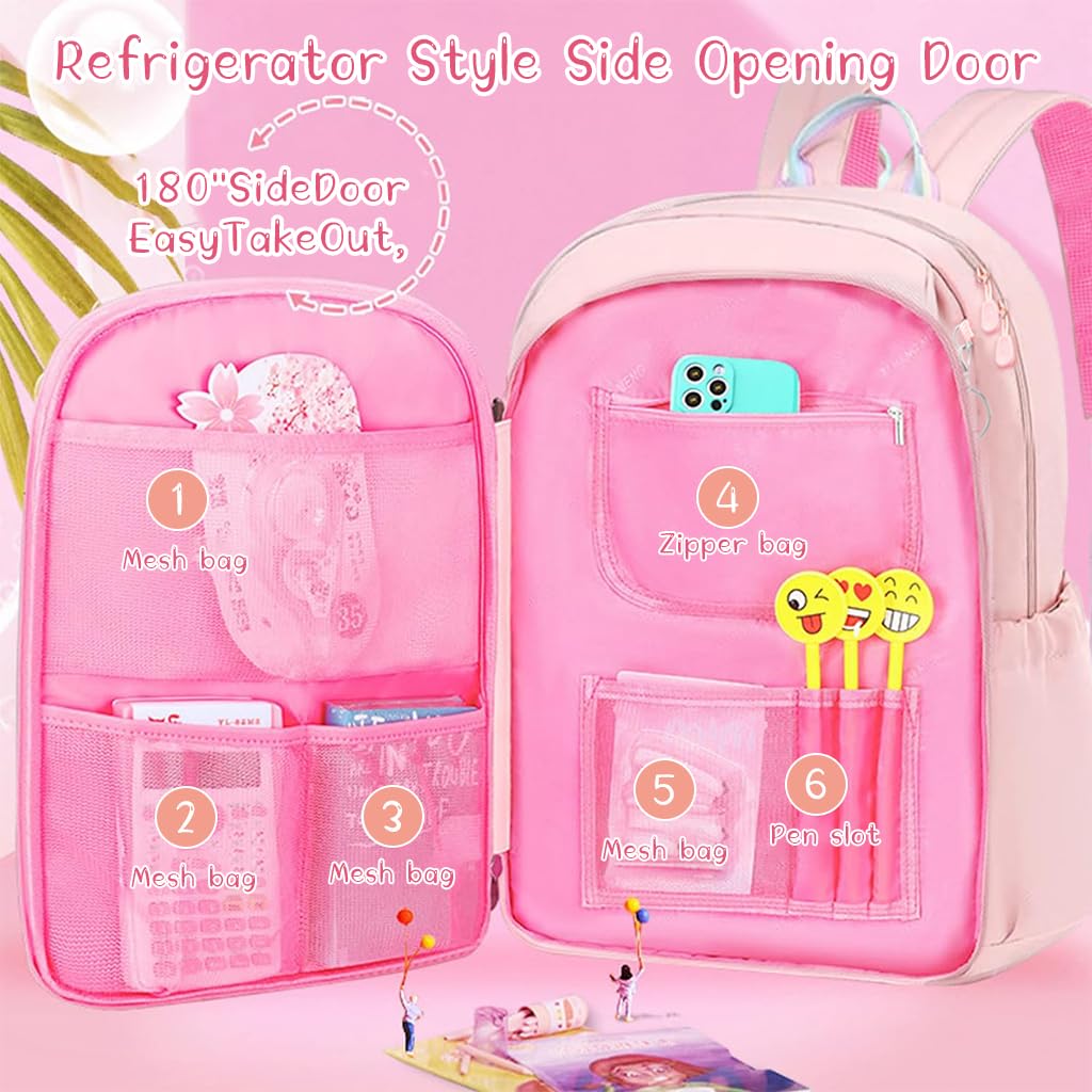 PALAY School Backpack for Girls with 31x13x44cm Capacity featuring Dual Main Compartments and Oxford Cloth Design | Pink for Ages 8–12