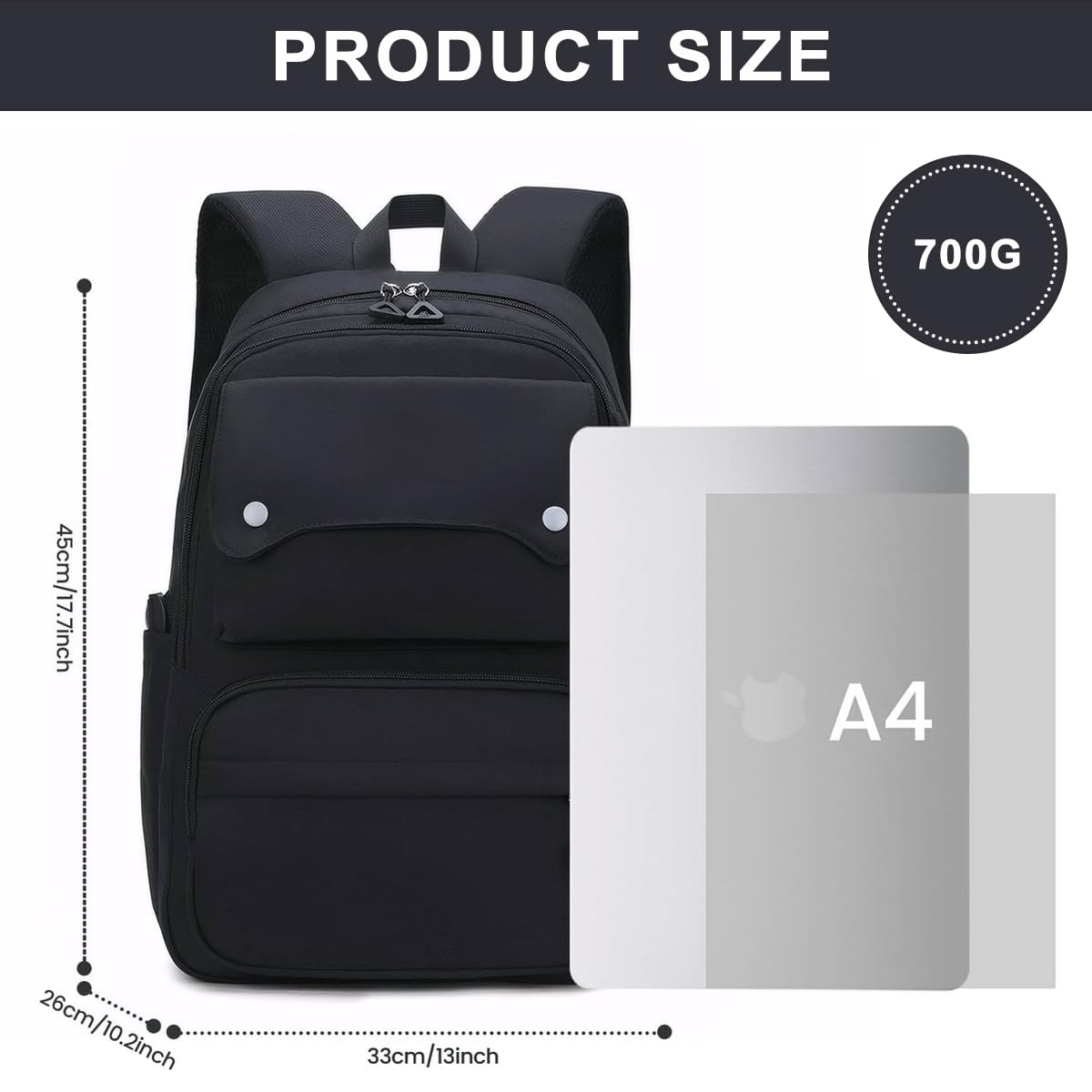 PALAY® School Bag School Girls Backpack Large Capacity 26L School Backpack Breathable Shoulder Strap Design Travel Backpack Fashion Black Nylon School Backpack Gift for Girls