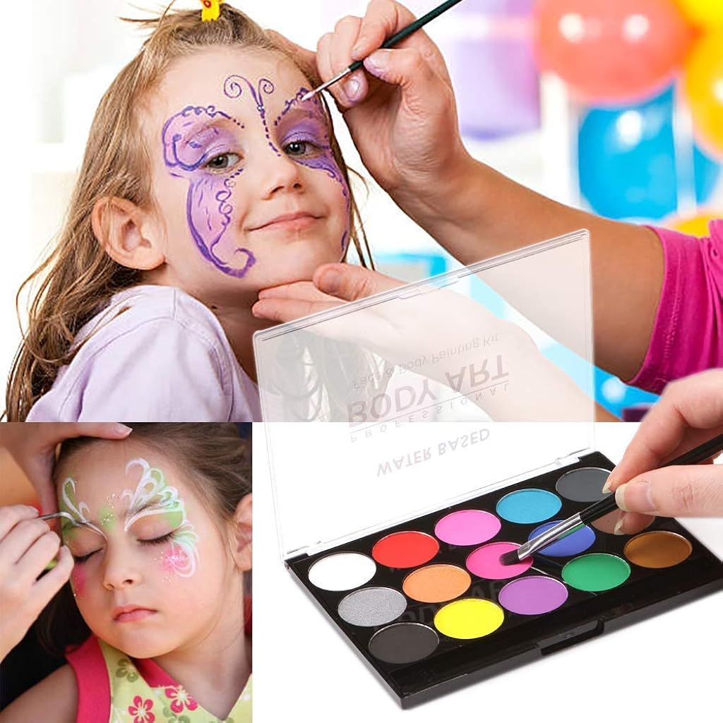 PATPAT® Body Painting Face Paint Kit, 15 Color Non-Toxic Professional Palette Washable with Brush for Kids for Art Show Halloween Party Colsplay Makeup Body Festive Face Paint Kids