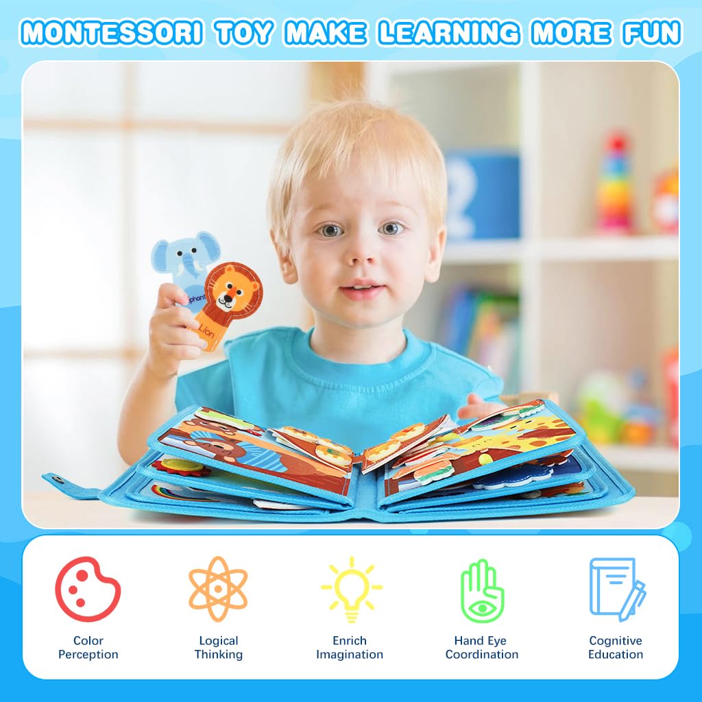 SNOWIE SOFT Toddler Busy Board for Travel with 14 in 1 Montessori Activities | Green Fabric