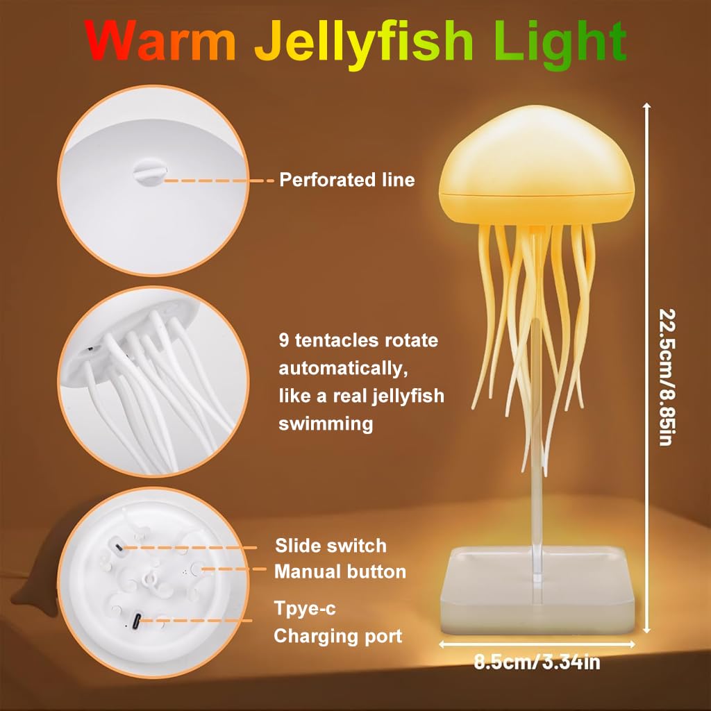 ELEPHANTBOAT Cotton LED Jellyfish Lamp for Bedroom Decor with 72 RGB Colors & 9 Tentacles | USB Rechargeable Voice Control Night Light