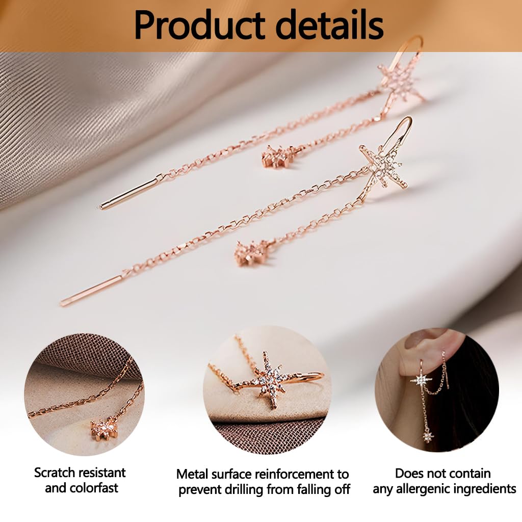 ZIBUYU Fancy Stars Needle Threader Earrings for Women with Tassel Chain | Elegant Gift Jewelry
