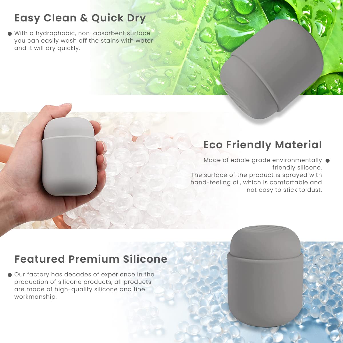 MAYCREATE Beauty Blender Case for Travel and Home Use with Breathable Lid Design | 58×58×75mm Silicone Grey Container